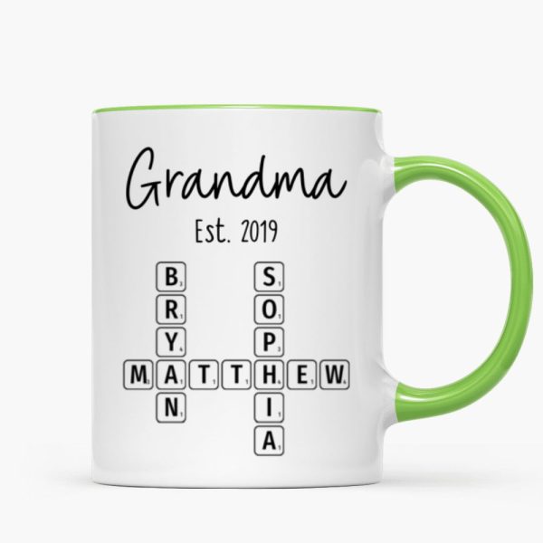 Grandma Mom Est. Crossword Puzzle Art Personalized Mug