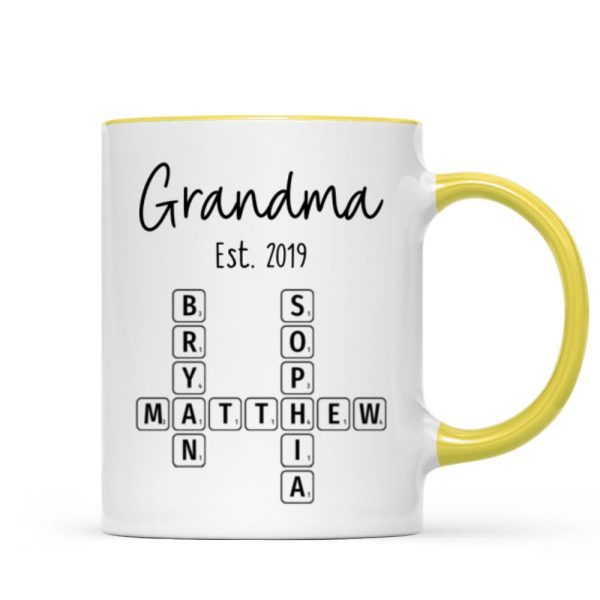 Grandma Mom Est. Crossword Puzzle Art Personalized Mug