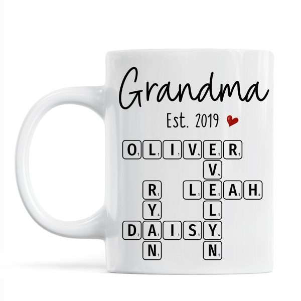 Grandma Mom Est. Crossword Puzzle Art Personalized Mug