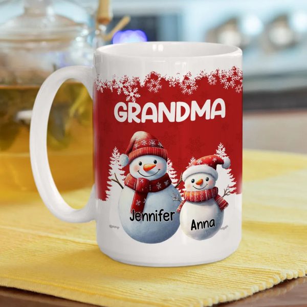 Grandma's Christmas Mug with Snowman Family, Cute Red Winter Scene, Durable Ceramic, Warm Morning Coffee, Creative Gift Grandma's Christmas Mug with Snowman Family, Cute Red Winter Scene, Durable Ceramic, Warm Morning Coffee, Creative Gift