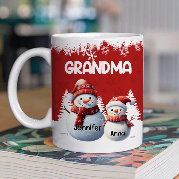Grandma's Christmas Mug with Snowman Family, Cute Red Winter Scene, Durable Ceramic, Warm Morning Coffee, Creative Gift Grandma's Christmas Mug with Snowman Family, Cute Red Winter Scene, Durable Ceramic, Warm Morning Coffee, Creative Gift