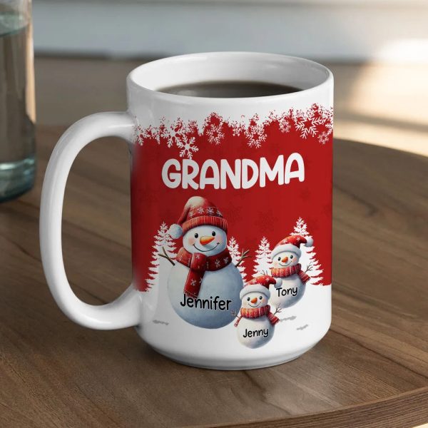 Grandma's Christmas Mug with Snowman Family, Cute Red Winter Scene, Durable Ceramic, Warm Morning Coffee, Creative Gift Grandma's Christmas Mug with Snowman Family, Cute Red Winter Scene, Durable Ceramic, Warm Morning Coffee, Creative Gift