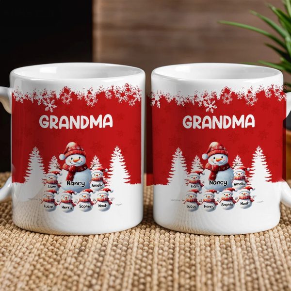 Grandma's Christmas Mug with Snowman Family, Cute Red Winter Scene, Durable Ceramic, Warm Morning Coffee, Creative Gift Grandma's Christmas Mug with Snowman Family, Cute Red Winter Scene, Durable Ceramic, Warm Morning Coffee, Creative Gift
