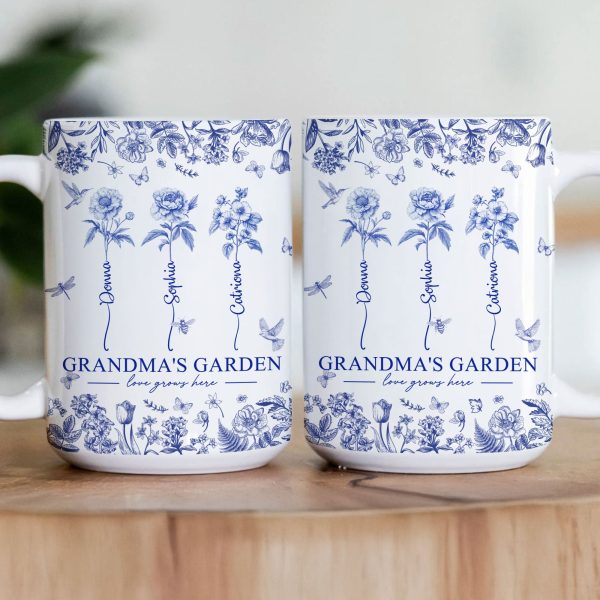 Grandma's Garden - Custom Kids Birth Flower Toile De Jouy - Personalized Mug