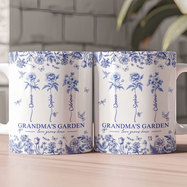 Grandma's Garden - Custom Kids Birth Flower Toile De Jouy - Personalized Mug