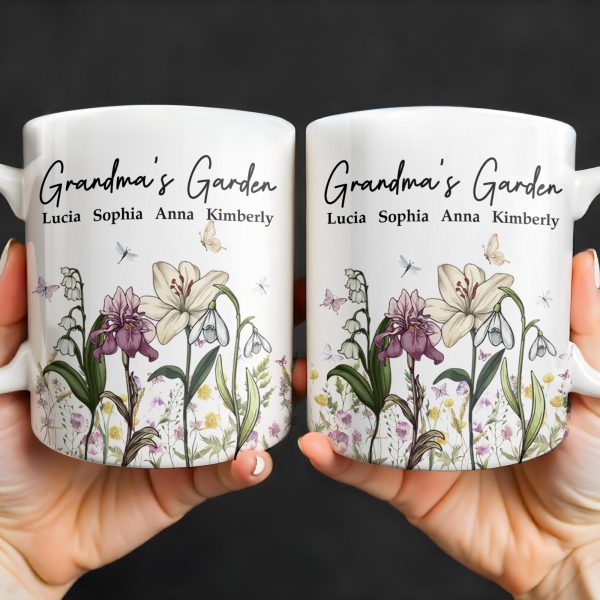 Grandma's Garden, Flowers and Butterflies - Personalized Custom Coffee Mug - GRM072_MG Grandma's Garden, Flowers and Butterflies - Personalized Custom Coffee Mug - GRM072_MG