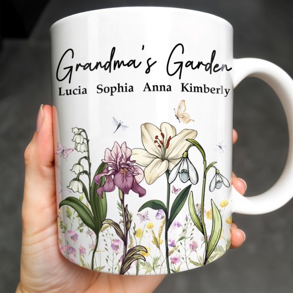 Grandma's Garden, Flowers and Butterflies - Personalized Custom Coffee Mug - GRM072_MG Grandma's Garden, Flowers and Butterflies - Personalized Custom Coffee Mug - GRM072_MG