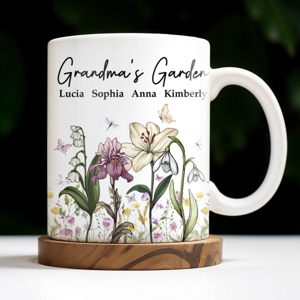 Grandma's Garden, Flowers and Butterflies - Personalized Custom Coffee Mug - GRM072_MG Grandma's Garden, Flowers and Butterflies - Personalized Custom Coffee Mug - GRM072_MG