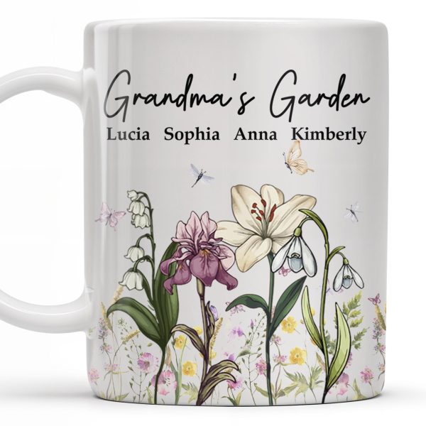 Grandma's Garden, Flowers and Butterflies - Personalized Custom Coffee Mug - GRM072_MG Grandma's Garden, Flowers and Butterflies - Personalized Custom Coffee Mug - GRM072_MG