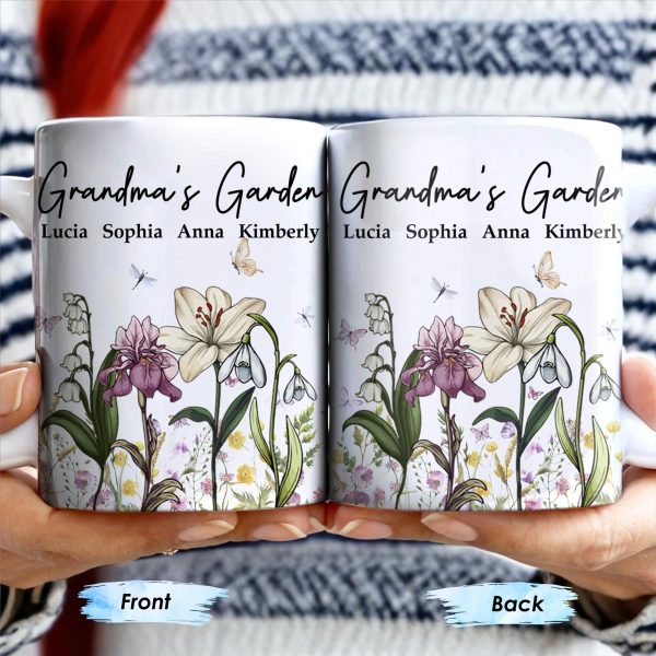 Grandma's Garden, Flowers and Butterflies - Personalized Custom Coffee Mug - GRM072_MG Grandma's Garden, Flowers and Butterflies - Personalized Custom Coffee Mug - GRM072_MG