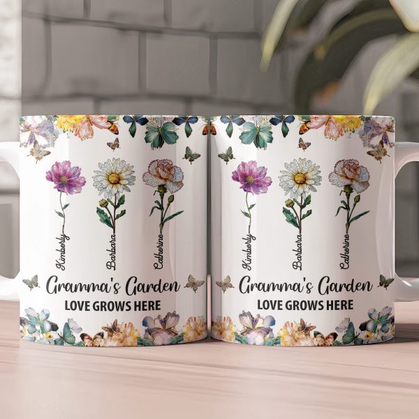 Grandma's Garden Love Grows Here Mosaic Birth Flower - Personalized Mug Grandma's Garden Love Grows Here Mosaic Birth Flower - Personalized Mug