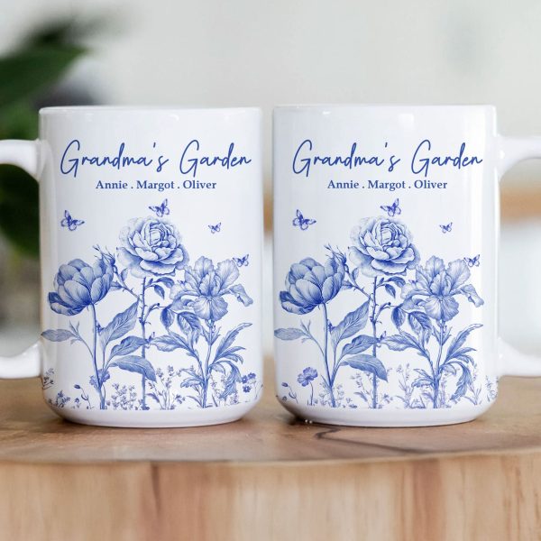 Grandma's Garden Toile Custom Birth Flowers - Personalized Mug - Gift For Grandma