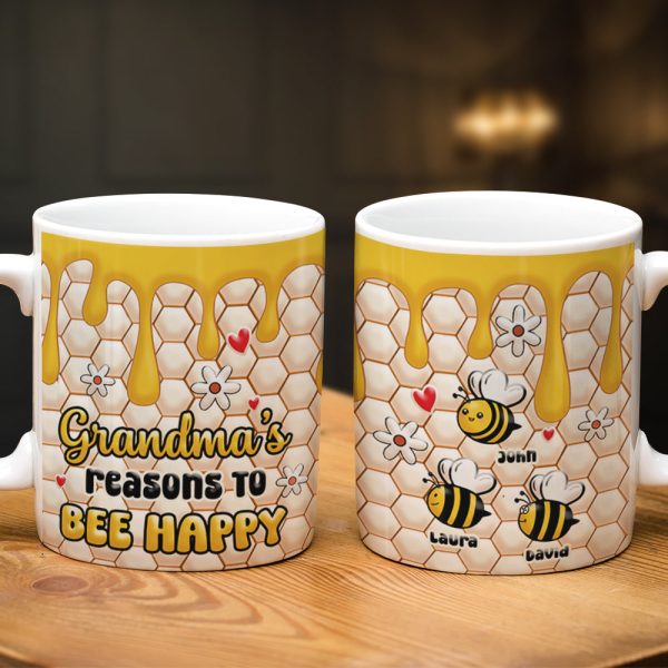Grandma's Reasons To Bee Happy, Personalized Mug, Gifts For Grandma Grandma's Reasons To Bee Happy, Personalized Mug, Gifts For Grandma