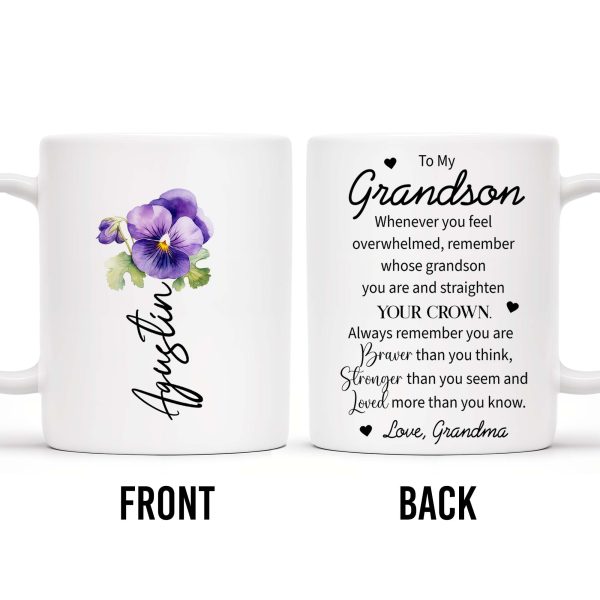 Grandson Crown Inspirational Quote With Pansy Flower Design - Personalized Custom Coffee Mug - GSN023_MG Grandson Crown Inspirational Quote With Pansy Flower Design - Personalized Custom Coffee Mug - GSN023_MG