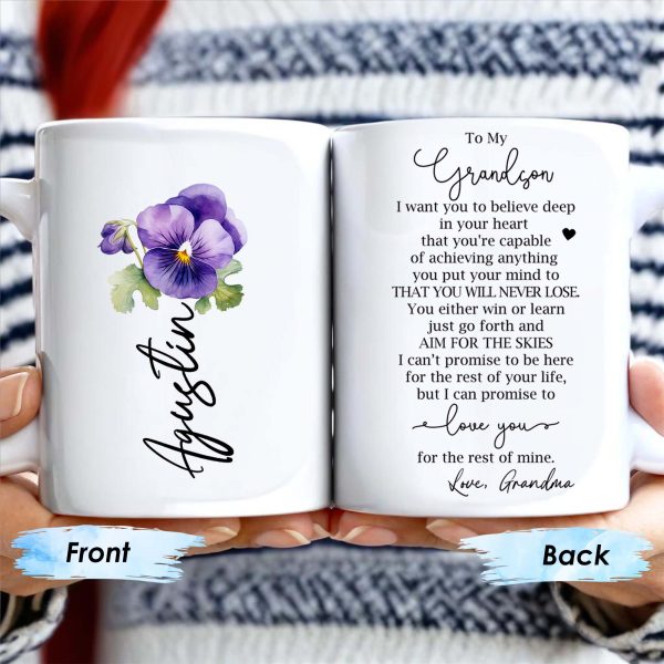Grandson Love and Encouragement Coffee Mug With Pansy Flower - Personalized Custom Coffee Mug - GSN026_MG Grandson Love and Encouragement Coffee Mug With Pansy Flower - Personalized Custom Coffee Mug - GSN026_MG