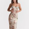 Green Satin Floral Print Bodycon Midi Dress Green Satin Floral Print Bodycon Midi Dress
