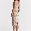 Green Satin Floral Print Bodycon Midi Dress Green Satin Floral Print Bodycon Midi Dress
