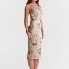 Green Satin Floral Print Bodycon Midi Dress Green Satin Floral Print Bodycon Midi Dress