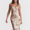 Green Satin Floral Print Bodycon Midi Dress Green Satin Floral Print Bodycon Midi Dress