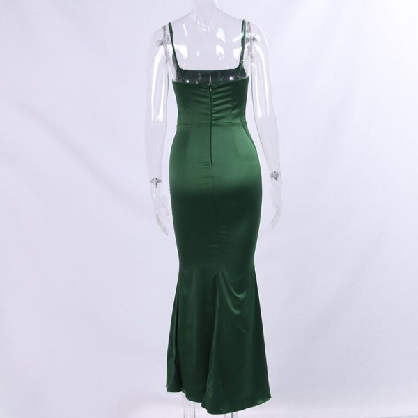 Green Satin Strappy Corset Maxi Dress Green Satin Strappy Corset Maxi Dress