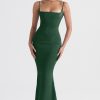 Green Satin Strappy Corset Maxi Dress Green Satin Strappy Corset Maxi Dress