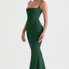 Green Satin Strappy Corset Maxi Dress Green Satin Strappy Corset Maxi Dress