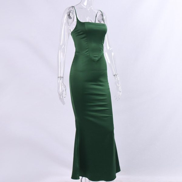 Green Satin Strappy Corset Maxi Dress Green Satin Strappy Corset Maxi Dress
