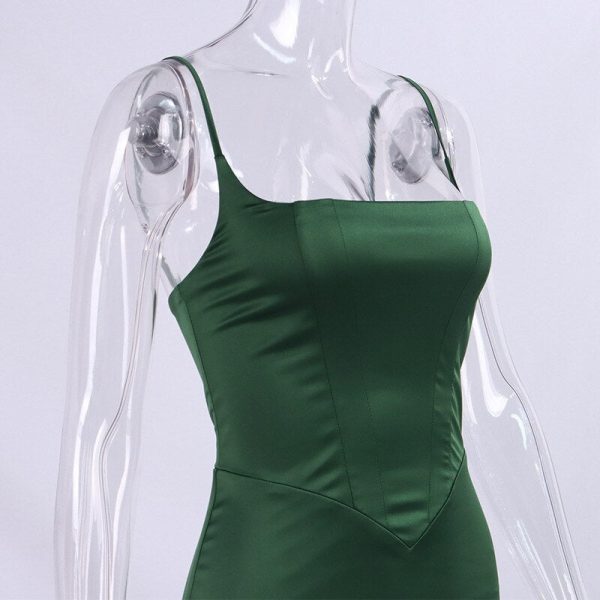 Green Satin Strappy Corset Maxi Dress Green Satin Strappy Corset Maxi Dress