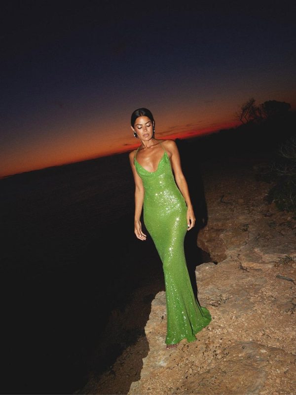 Green Sequin Backless Maxi Dress Green Sequin Backless Maxi Dress