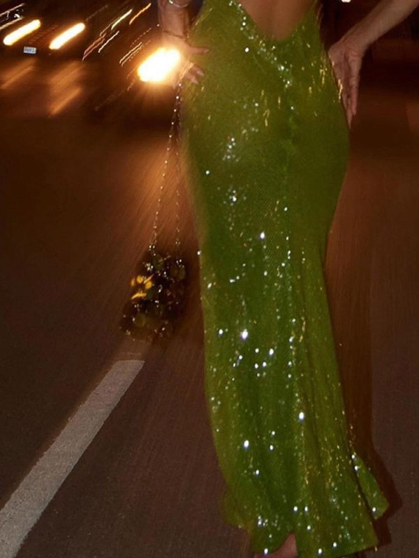 Green Sequin Backless Maxi Dress Green Sequin Backless Maxi Dress