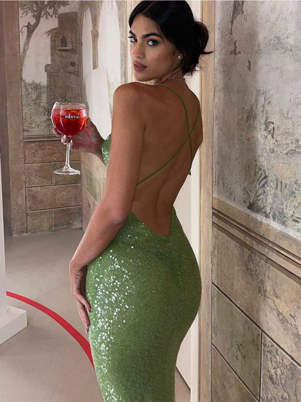 Green Sequin Backless Maxi Dress Green Sequin Backless Maxi Dress