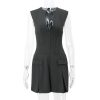 Grey Deep V-neck Sleeveless Pleated Mini Dress Grey Deep V-neck Sleeveless Pleated Mini Dress