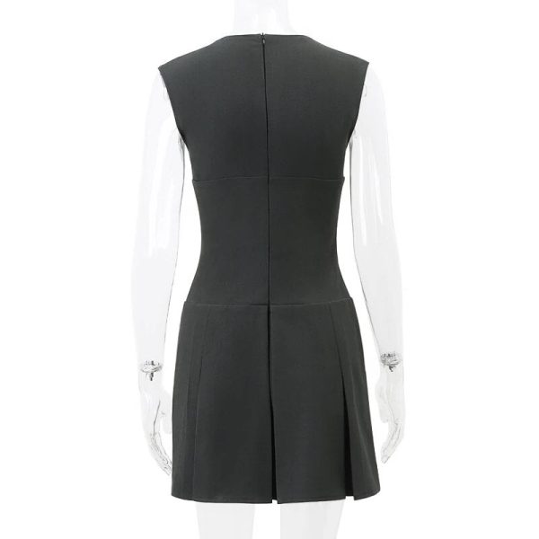 Grey Deep V-neck Sleeveless Pleated Mini Dress Grey Deep V-neck Sleeveless Pleated Mini Dress