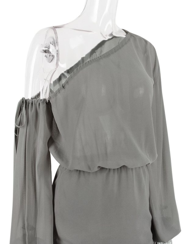 Grey Long Puff Sleeve Off-shoulder Mini Dress Grey Long Puff Sleeve Off-shoulder Mini Dress