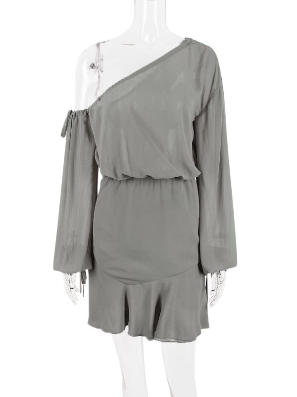Grey Long Puff Sleeve Off-shoulder Mini Dress Grey Long Puff Sleeve Off-shoulder Mini Dress