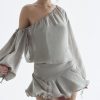 Grey Long Puff Sleeve Off-shoulder Mini Dress Grey Long Puff Sleeve Off-shoulder Mini Dress