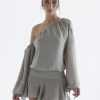 Grey Long Puff Sleeve Off-shoulder Mini Dress Grey Long Puff Sleeve Off-shoulder Mini Dress