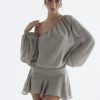 Grey Long Puff Sleeve Off-shoulder Mini Dress Grey Long Puff Sleeve Off-shoulder Mini Dress