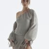 Grey Long Puff Sleeve Off-shoulder Mini Dress Grey Long Puff Sleeve Off-shoulder Mini Dress