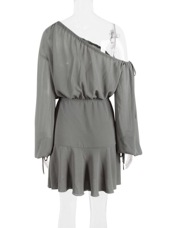 Grey Long Puff Sleeve Off-shoulder Mini Dress Grey Long Puff Sleeve Off-shoulder Mini Dress