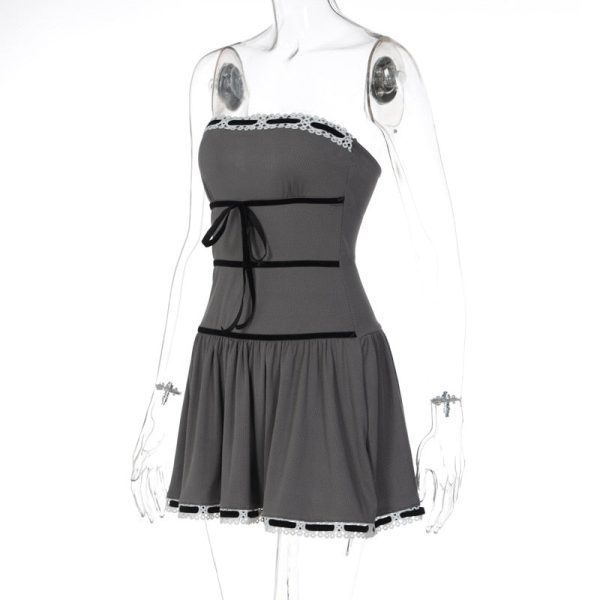 Grey Tube Lace Strap Mini Dress Grey Tube Lace Strap Mini Dress