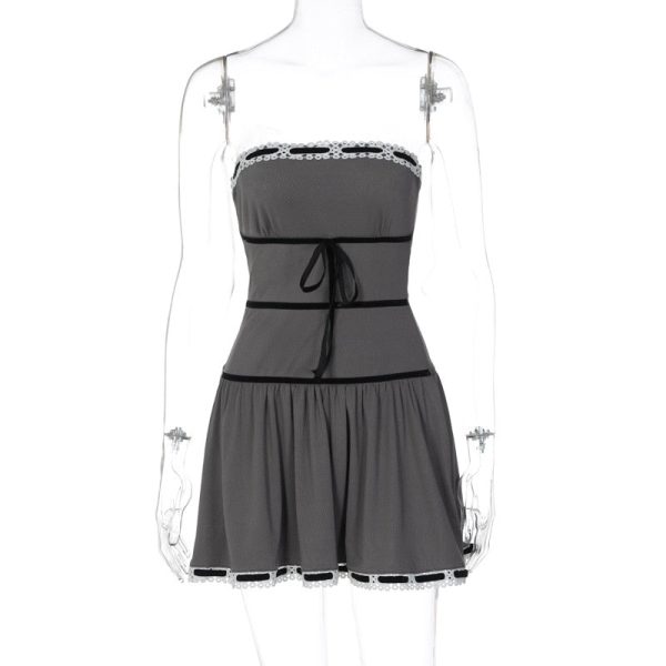 Grey Tube Lace Strap Mini Dress Grey Tube Lace Strap Mini Dress