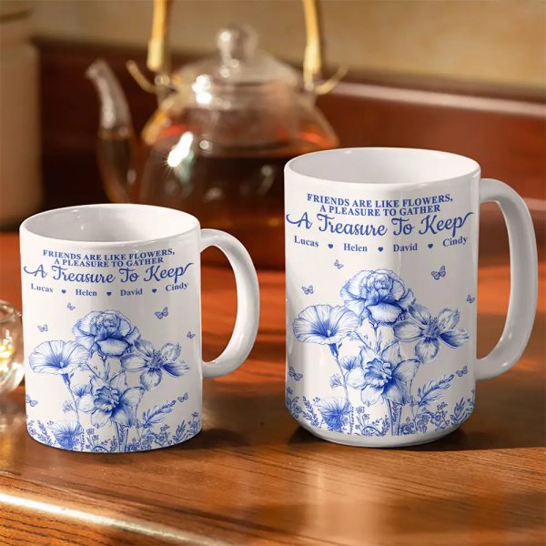 Grow An Old Friend Toile Birth Flower - Personalized White Edge-to-Edge Mug Grow An Old Friend Toile Birth Flower - Personalized White Edge-to-Edge Mug