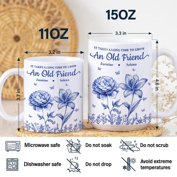 Grow An Old Friend Toile Birth Flower - Personalized White Edge-to-Edge Mug Grow An Old Friend Toile Birth Flower - Personalized White Edge-to-Edge Mug