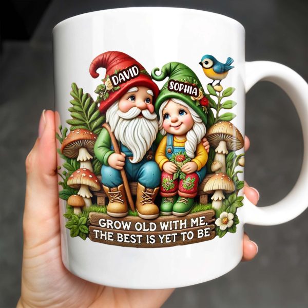 Grow Old With Me Gnome Mug Featuring Birds and Flowers - Personalized Custom Coffee Mug - CPL176_MG Grow Old With Me Gnome Mug Featuring Birds and Flowers - Personalized Custom Coffee Mug - CPL176_MG