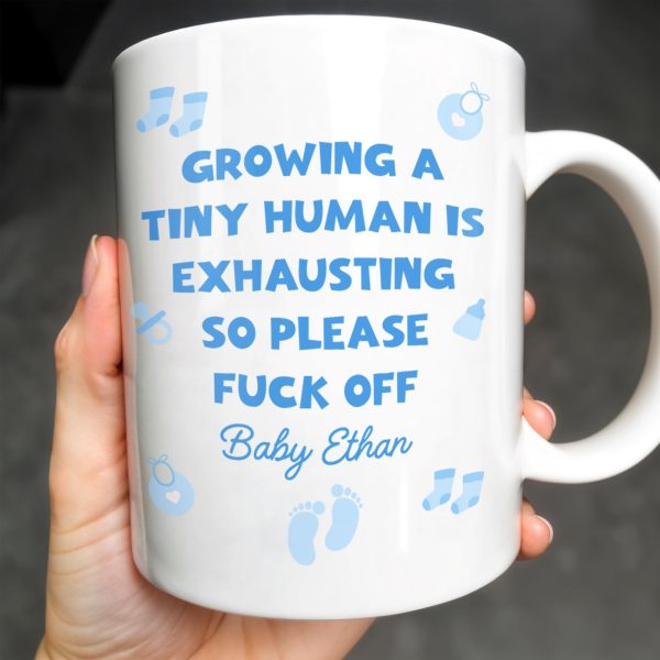 Growing A Tiny Human Is Exhausting So Please Eff Off, Baby Feet and Music Notes - Personalized Custom Coffee Mug - MOM075_MG