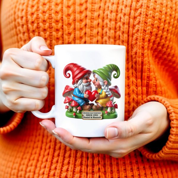 Growing Old Together Anniversary Gift Featuring Gnomes - Personalized Custom Coffee Mug - CPL187_MG Growing Old Together Anniversary Gift Featuring Gnomes - Personalized Custom Coffee Mug - CPL187_MG