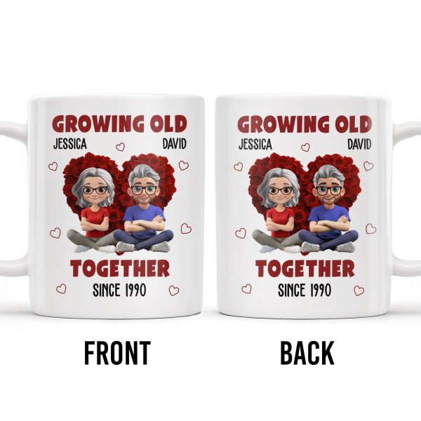 Growing Old Together Hearts and Cartoon Couple Design - Personalized Custom Coffee Mug - CPL996_MG Growing Old Together Hearts and Cartoon Couple Design - Personalized Custom Coffee Mug - CPL996_MG