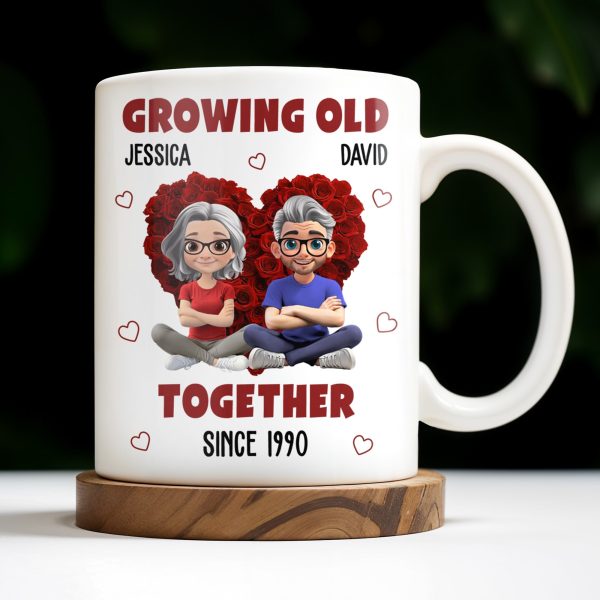 Growing Old Together Hearts and Cartoon Couple Design - Personalized Custom Coffee Mug - CPL996_MG Growing Old Together Hearts and Cartoon Couple Design - Personalized Custom Coffee Mug - CPL996_MG