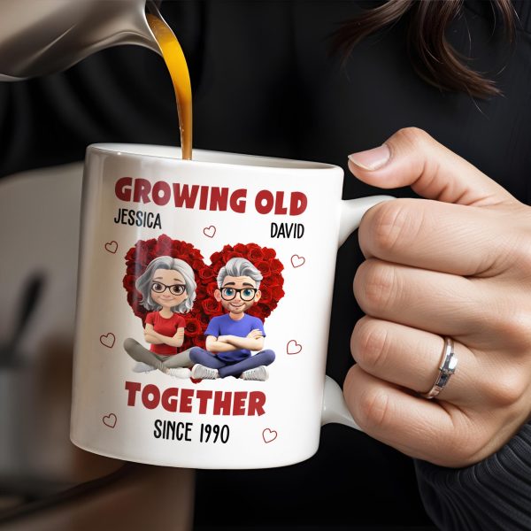 Growing Old Together Hearts and Cartoon Couple Design - Personalized Custom Coffee Mug - CPL996_MG Growing Old Together Hearts and Cartoon Couple Design - Personalized Custom Coffee Mug - CPL996_MG